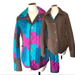 VTG Quilted Jacket 100% Silk Women Sz M Reversible Brown Multicolor Light Coat